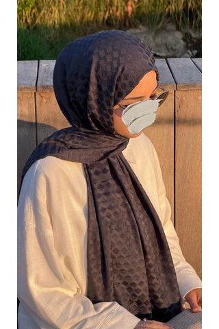 Qalortex Scarf Premium Pamuklu Jakar Şal-antrasit