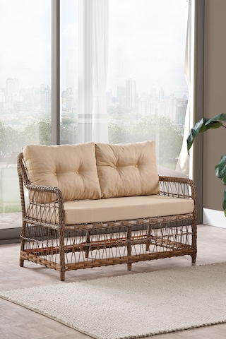 Breda Rattan Örgü Bahçe Balkon Takımı 2+1+1 Cam Masalı Kahve Kahve