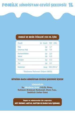 Hindistan Cevizi Sütü Glutensiz Bitkisel Bazlı Laktozsuz Vegan Şekersiz 1 L