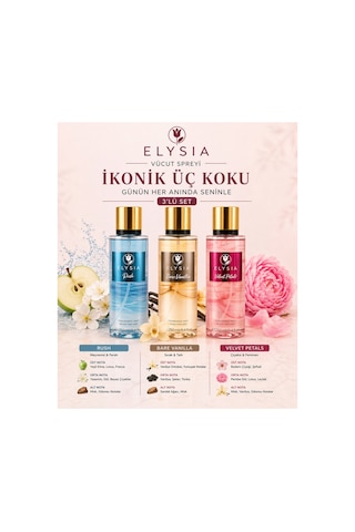 Elysıa Rush & Bare Vanilla & Velvet Petals 3 Lü Kadın Vücut Spreyi Seti 250 Ml X3