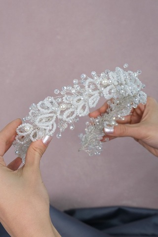 FdayAksesuar Gelinlere Özel Kristal Ve Kum Boncuklu Gelin Saç Ve Türban Aksesuarı FRDY31448