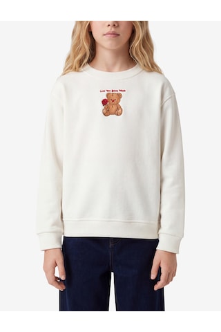 Koton Köpek Nakışlı Bisiklet Yaka Uzun Kollu Sweatshirt Ekru 7wkg10641ak