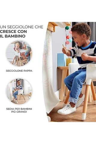 Kinderkraft Sıenna 2'si 1 Arada Mama Sandalyesi, Ahşap Ayaklı, 5 Nokta Emniyet Kemerli