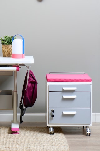 Creo Mobili Çekmeceli Kilitli Tekerlekli Vega Keson, Oturulabilir Ofis Ve Ev Komodini, Beyaz/fuşya