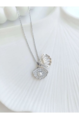 Çelik Silver Istiridye Kadın Kolye Sevgiliye Hediye Gümüş