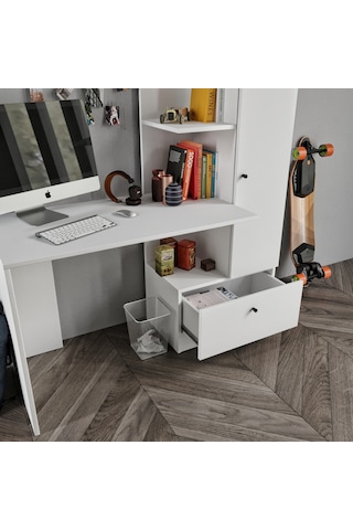 Merlin Mobilya Minör Çalışma Masası Ve 7 Bölmeli Kitaplık Beyaz