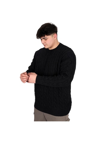 Mode Xl Büyük Beden Erkek Kazak Bisiklet Yaka Braıded 24211 Siyah Siyah