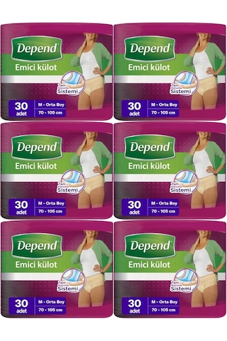 Depend Emici Külot Hasta Bezi Medium - Orta Kadın 180 Adet 6 Paket x 3