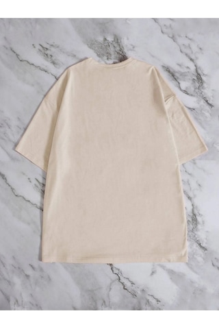 Altamira Unisex Bej Los Angeles Baskılı Oversize T-shirt 001