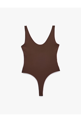 Koton Slim Fit U Yaka Kalın Askılı Bodysuit Kahverengi 6sak10265ek Kahve