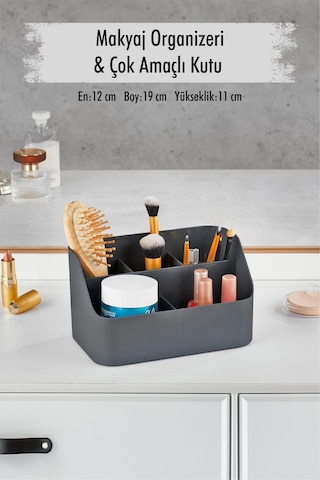 Füme Makyaj Kutusu & Kozmetik Organizeri & Çok Amaçlı Kutu Siyah