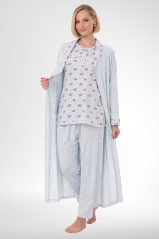 Mecit Pijama Mecit 6316 Mavi Kadın Büyük Beden Sabahlıklı Pijama Takımı Mavi