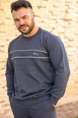 Indigo Mavi Battal Büyük - Normal Beden Kalın Sweat Erkek Eşofman Takımı 21eestbakt İndigo