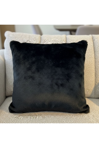 Premium Siyah Peluş Kırlent Kılıfı 45x45 Cm Yumuşak Dokulu, Şık Ve Modern Koyu Siyah