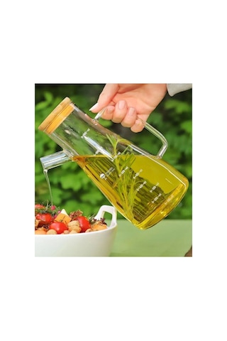 Dekoratif Bambu Kapaklı Borosilikat Cam Yağdanlık Sirkelik Limonluk Sosluk 900 Ml Şeffaf