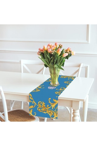 Blue Lemon Runner 140x45cm Mavi Limon, İnce Keten, Uluslararası Yıkama Ve Solmama Sertifikası Çok Renkli