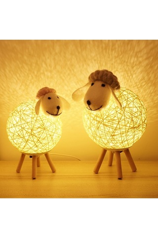 Novahub Led Gece Lambası Koyun İplik Topu Tasarım Abajur Ay Lambası Bebek Odası Lambası Usb Bebek Gece Lambası Yatak Odası Ev İç Mekan Dekoru Pembe