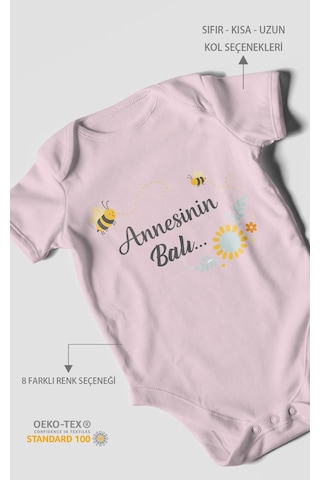 Morivokids Annesinin Balı Kısa Kollu Bebek Body %100 Pamuk Bebe Pembe