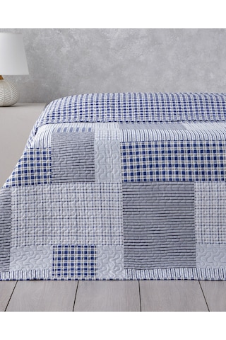 English Home Urban Patchwork Tek Kişilik Çok Amaçlı Örtü 160x220 Cm Lacivert Lacivert