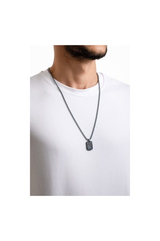 Karbon Fiber Detaylı 65 Cm Çelik Erkek Kolye Mavi