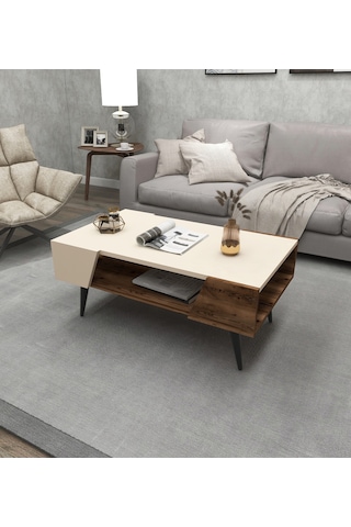 Arnetti Aren Orta Sehpa Modern Salon Sehpası, Ceviz Bej - Aren