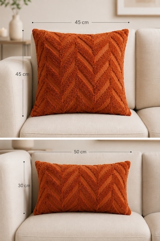 Wellsoft Dekoratif Kırlent Kılıfı 45x45 Ve 30x50 Peluş Koltuk Kanepe Yastık Kılıfı Kiremit 30 x 50