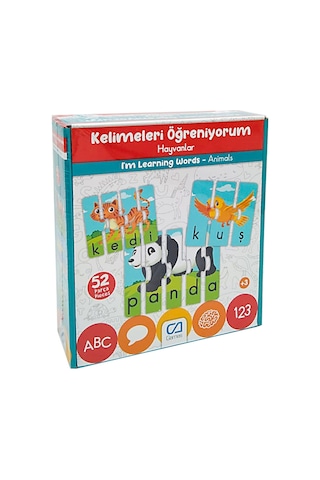 Çocuk Puzzle 52 Parça Kelimeleri Öğreniyorum Hayvanlar - Mavi Su Dünyası