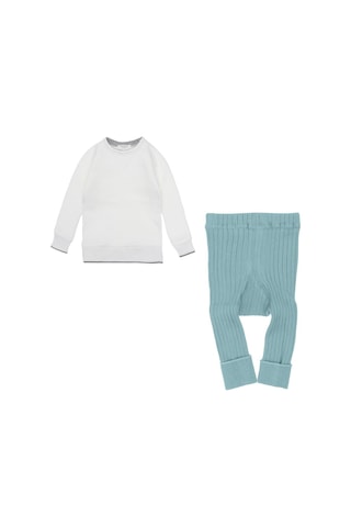 Petit Boom Fitilli Tayt Mint & Kontrast Şardonlu Sweat Beyaz Set Beyaz