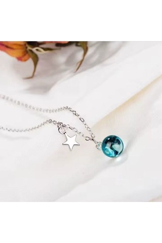 925 Ayar Gümüş Kristal Mavi Top Ve Yıldız Kolye