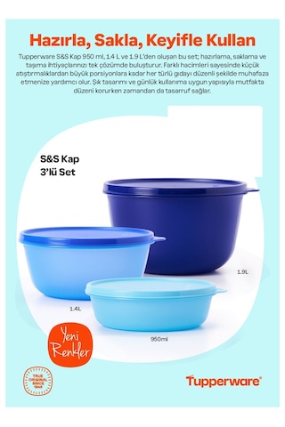 Tupperware Mucize Şeker Saklama Ve Servis Kabı 3 Lü Set Yeni Renkler Mavi