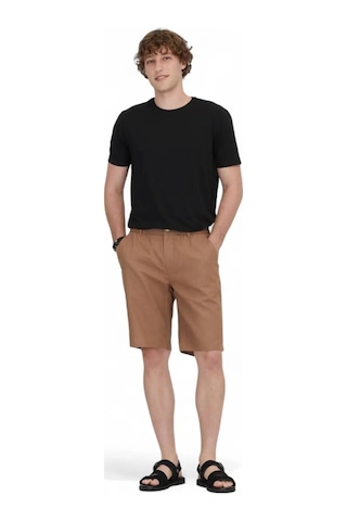 Kahverengi Dokuma Jogging Fit Casual Pamuk Karışımlı Bermuda Kahverengi