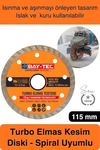 Elmastestere 115 Mm Turbo Elmas Kesim Diski Spiral Uyumlu Beton Seramik Mermer Taş Granit Fayans