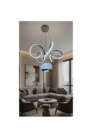 Kıvrım Tekli Simli Yakamoz Top Modern Sarkıt Led Avize Kumandalı Krom Krom
