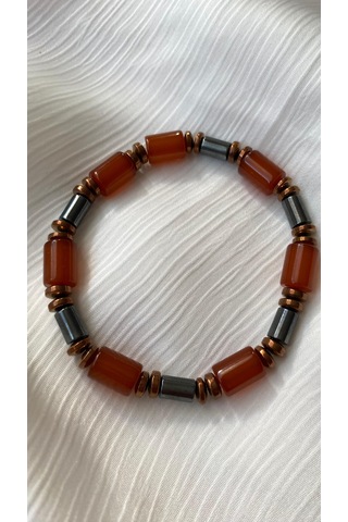 Akik Ve Hematit Doğal Taşı Bileklik Çok Renkli