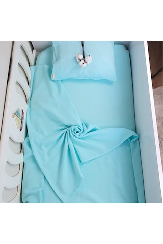 Organik Müslin Kumaştan Keseli Bebek Nevresim Takımı - %100 Organik Pamuk - Mint