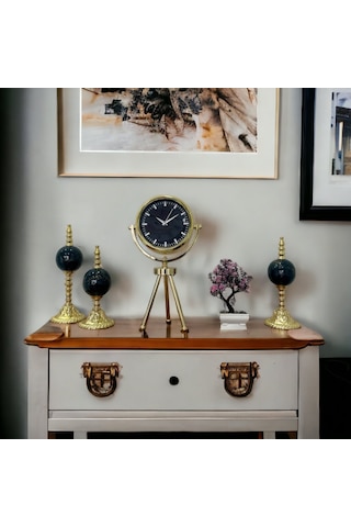 Gold Metal Ofis Salon Otel Ayaklı Masa Saati 45 Cm M24
