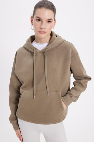 Tudors Kadın Oversize Geniş Kesim Pamuklu Yumuşak Dokulu İçi Polarlı Basic Yeşil Kapüşonlu Sweatshirt-42084 Yeşil2