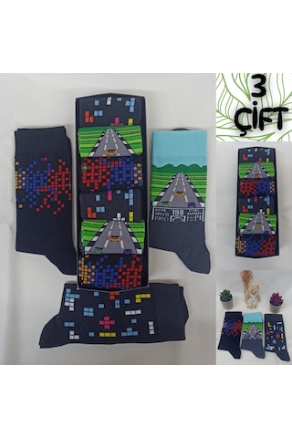Garanti Çorap Eğlenceli Desenli Unisex Soket 3 Lü 15a Çok Renkli