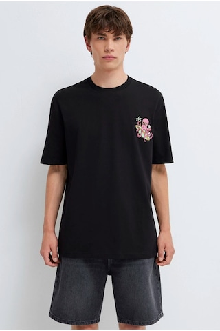 Mavi M0613385-900 Mavi Ahtapot Baskılı T-shirt Erkek Tişort Siyah
