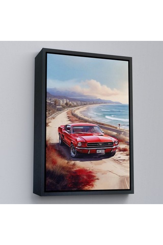 Ahşap Çerçeveli Sahil Kebuyologknvındaki Kırmızı Mustang Tablo-7770