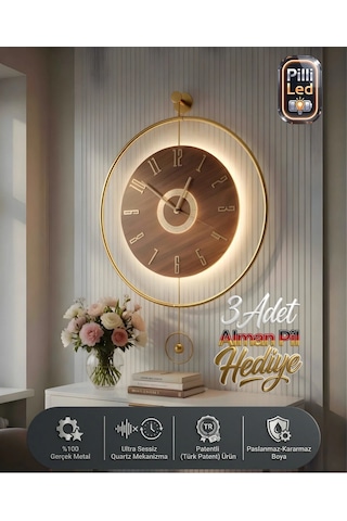 Metaquartz Aksesuar Büyük Boy 50x75cm Quartz Mekanizma Ispanyol Orbit Time , Metal Ahşap Duvar Saati Gold,