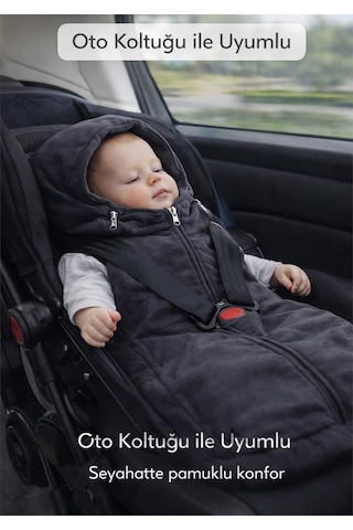 Ubeybi 4 Mevsim Bebek Arabası Ve Ana Kucağı %100 Pamuklu Tulum Footmuff 0-12 Ay - Gri