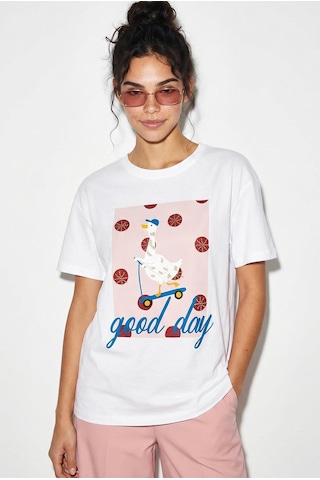 Shade Kadın Good Day Baskılı Nakış Detaylı Relaxed Fit T-shirt 7642 60286117 - Beyaz
