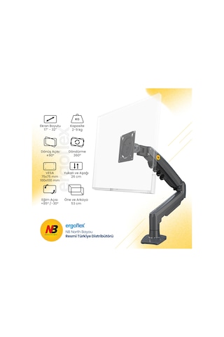Nb Ergonomic Nb F80 17-32" Amortisörlü 2-9 Kg Monitör Standı Dark Gray