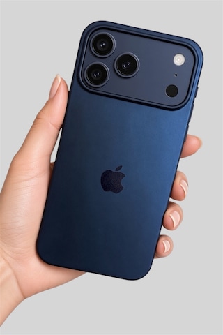 Iphone 17-18 Pro Max Uyumlu Kılıf Logolu Lansman Soft Yumuşak Içi Kadife Silikon Kapak Lacivert Renk