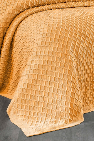 Akrilik Örgü Battaniye Çift Kişilik 220 X 240 Cm Yatak Örtüsü Pike Poly Hardal Turuncu