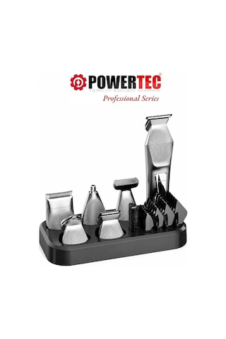 Powertec TR-1100 Profesyonel 6'lı Erkek Bakım Seti Saç Sakal Ense Vücut Kaş Burun Tıraş Makinesi 3 Saat Gri