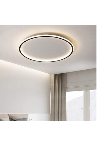 Siyah Ø60 cm Yuvarlak 3000K Sarı Işık Led Tavan Lambası