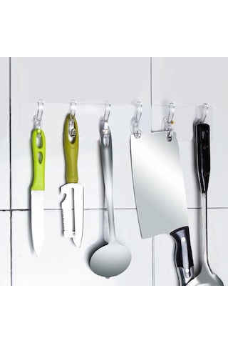 Kendinden Yapışkanlı Güçlü Şeffaf Askılık - Kapı Arkası Mutfak Duvar Banyo Askı 6'Lı Diğer