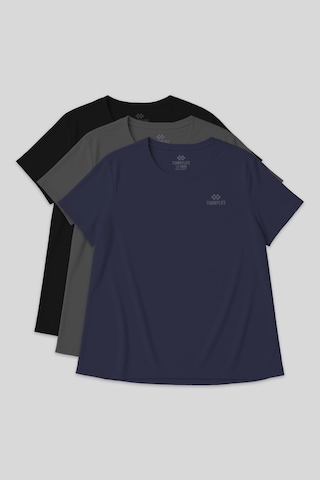 Tommylife Rahat Form 3lü Paket Siyah-indigo-koyu Gri Battal Kadın T-shirt - 97308 Mavi - Gri